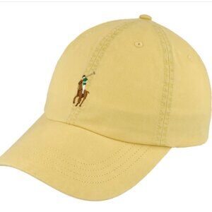 Polo Ralph Lauren Pony Logo Dad Hat Cap Yellow Leather Strap Unisex Style Adjust